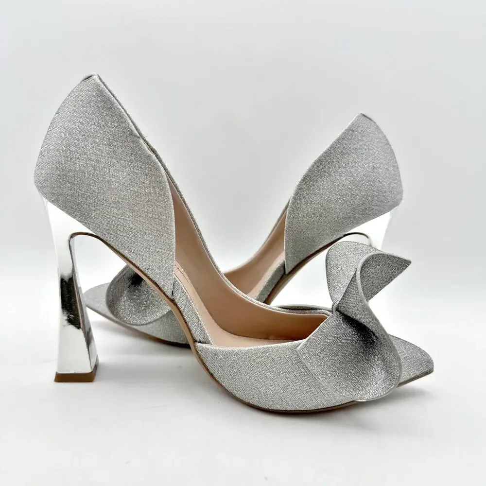 Blue by Betsey Johnson Womens Nobble High Heels Size 8 M Silver Bow NWOB